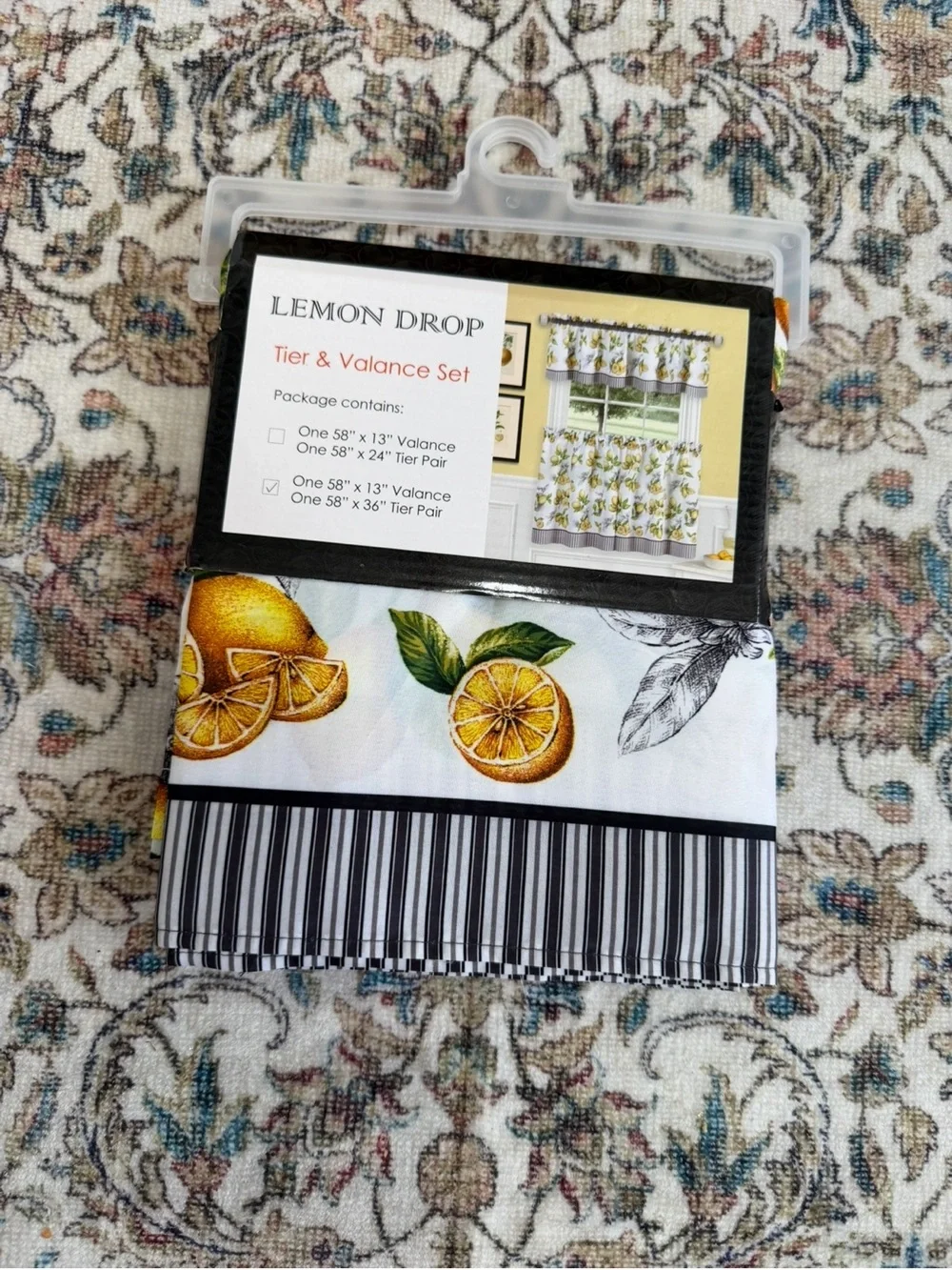 New Lemon Drop Tier & Valance Window Curtain Set -58x13 Valance 58x36 Tier Pair